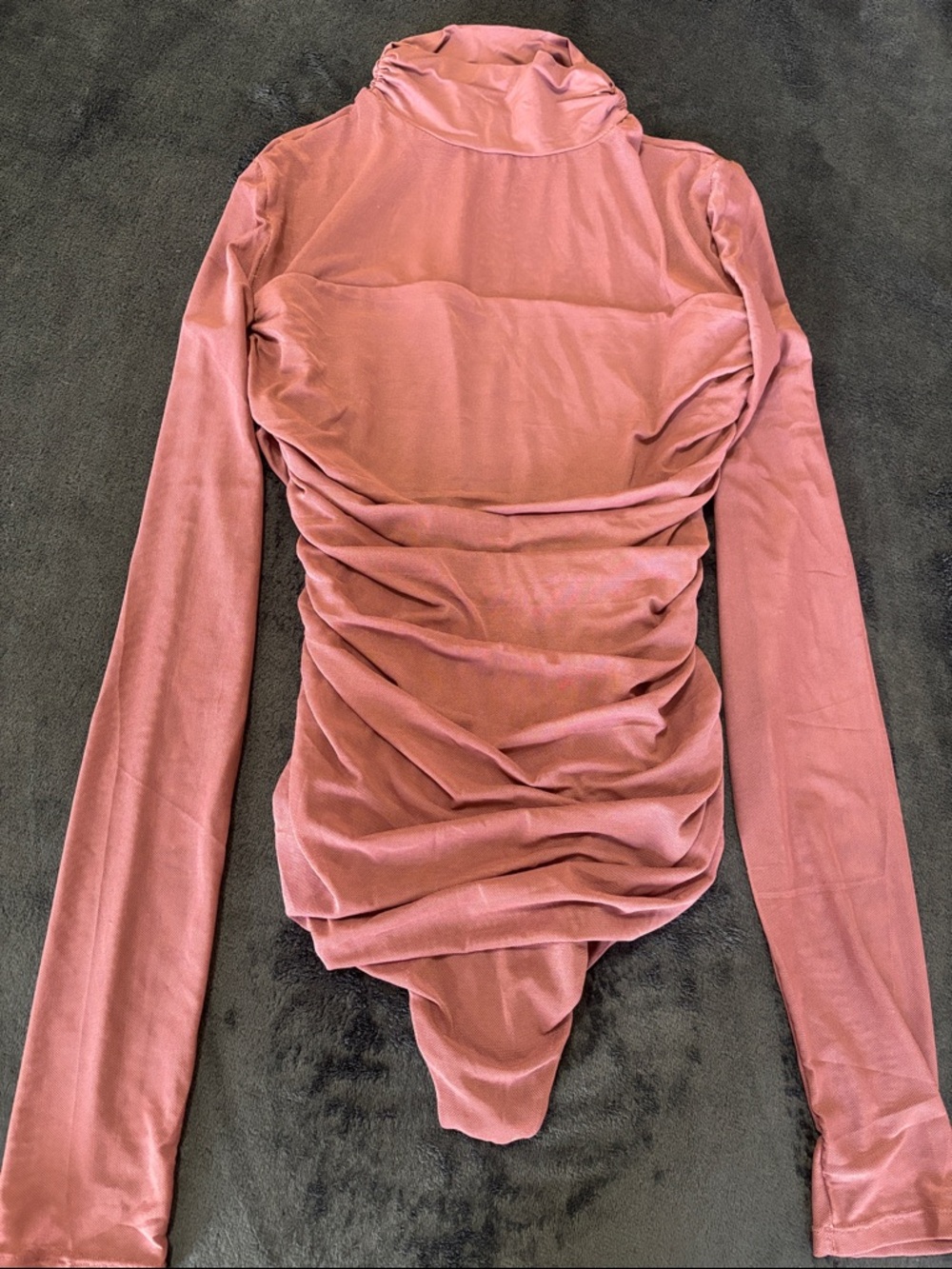 Ruched Turtleneck Long-Sleeve Bodysuit - Mauve Pink